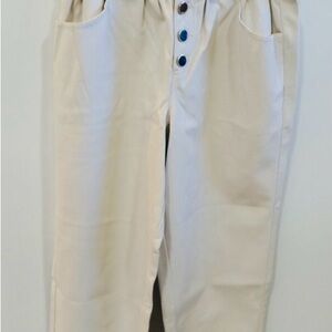 River Island Faux Leather Paperbag Pants with Button Detail